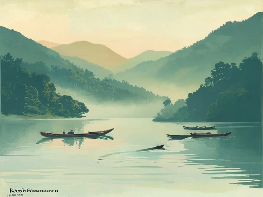 Painted scene from Kodaikanal